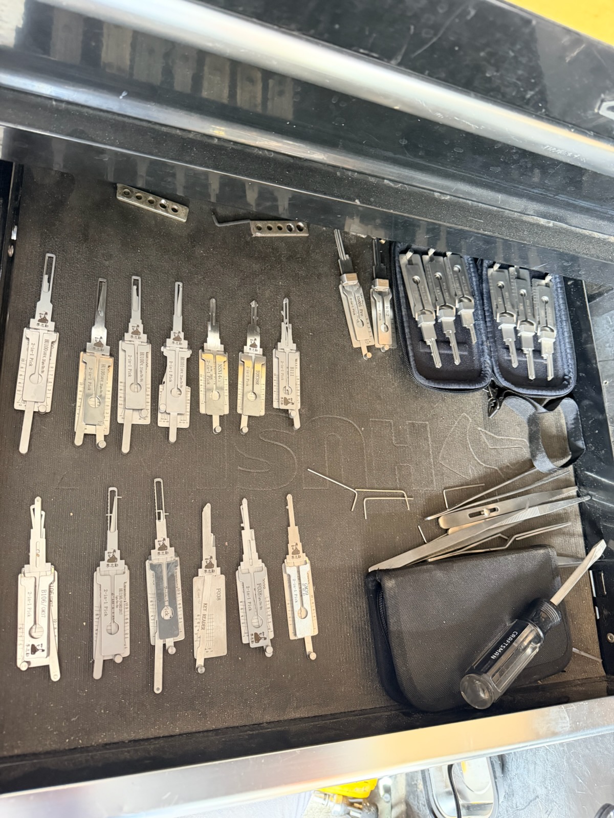 Professional lock picks in a service drawer
